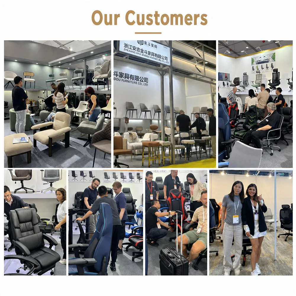 Kinton Furniture presenting OEM modern faux leather woven bar stool collections at international furniture exhibitions