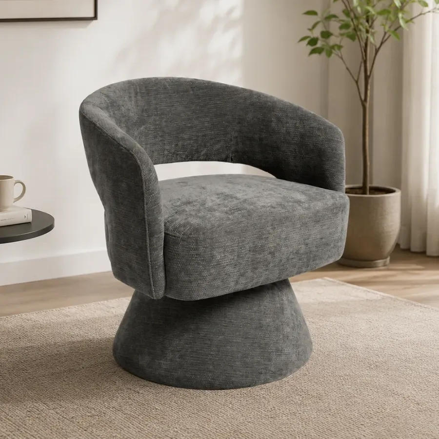 360° Swivel Chenille Accent Chair with Curved Backrest