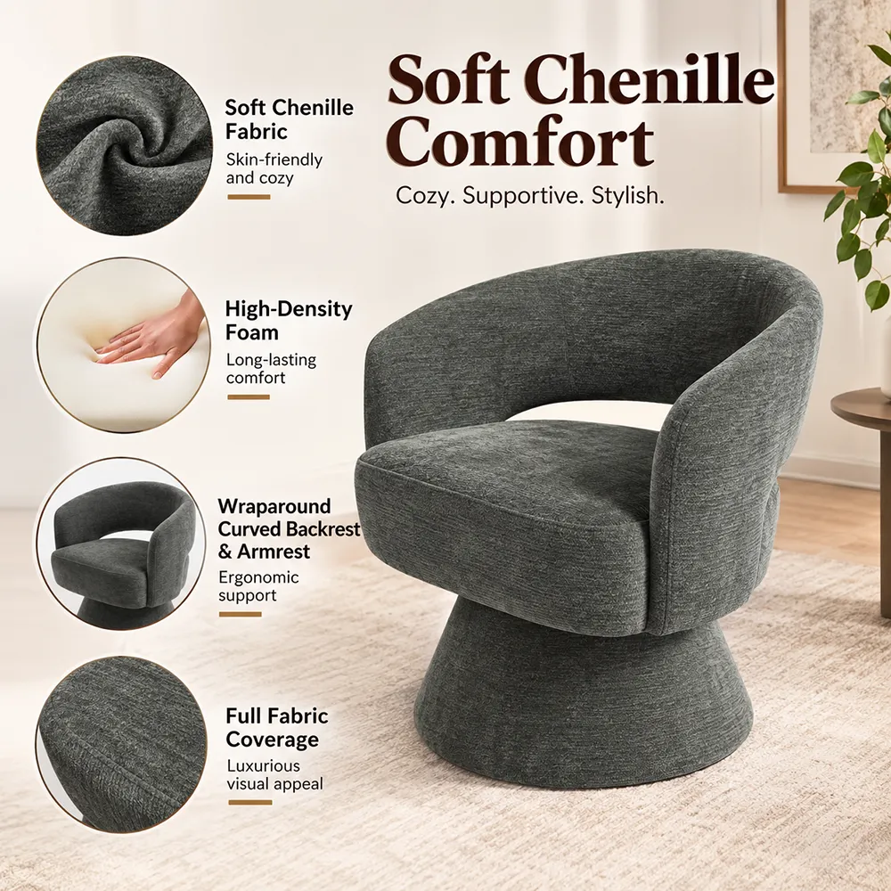 360° Swivel Chenille Accent Chair with Curved Backrest 360° Swivel Chenille Accent Chair with Curved Backrest