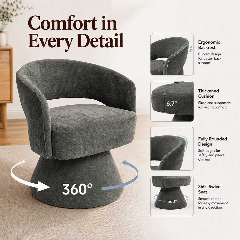 360° Swivel Chenille Accent Chair with Curved Backrest 360° Swivel Chenille Accent Chair with Curved Backrest