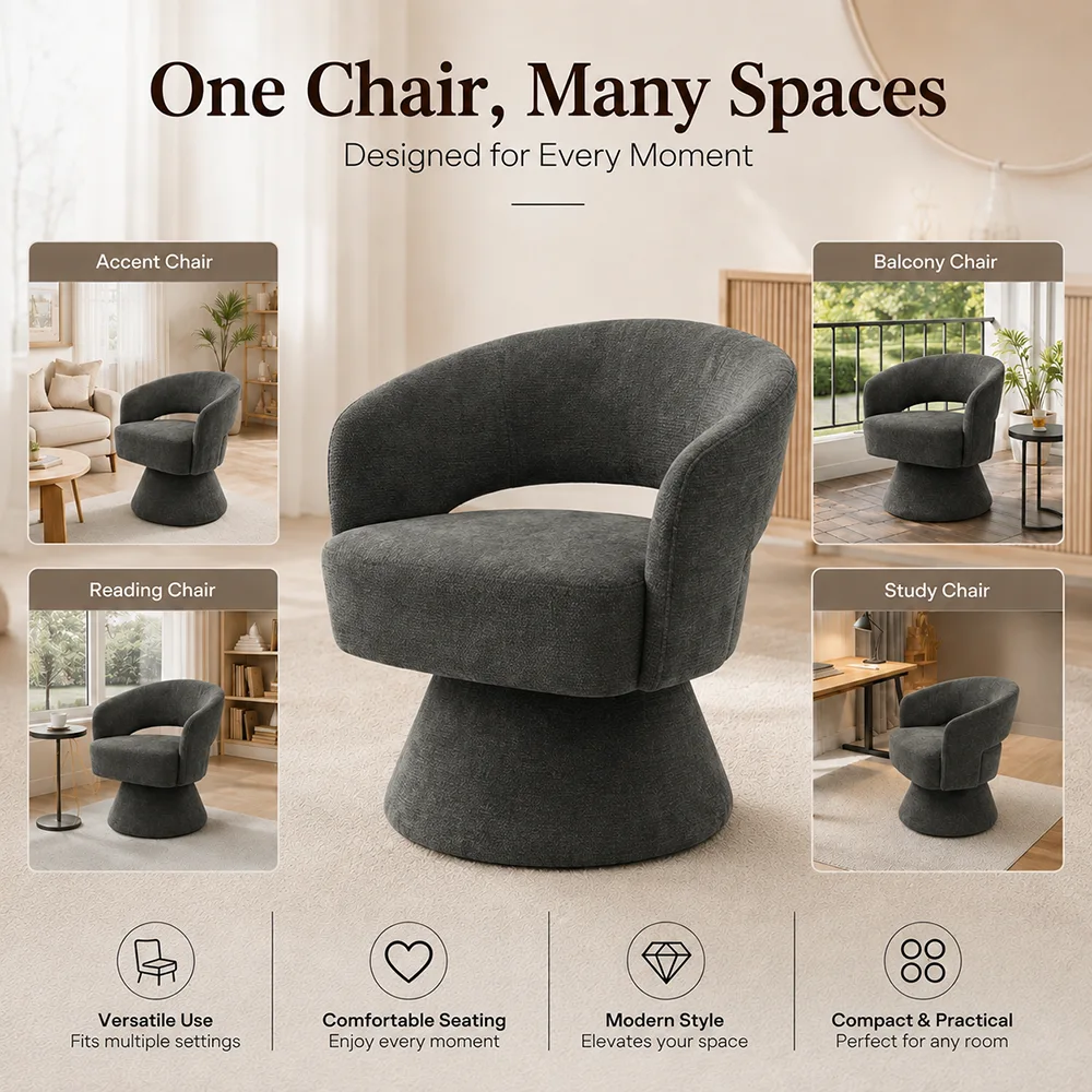 360° Swivel Chenille Accent Chair with Curved Backrest 360° Swivel Chenille Accent Chair with Curved Backrest