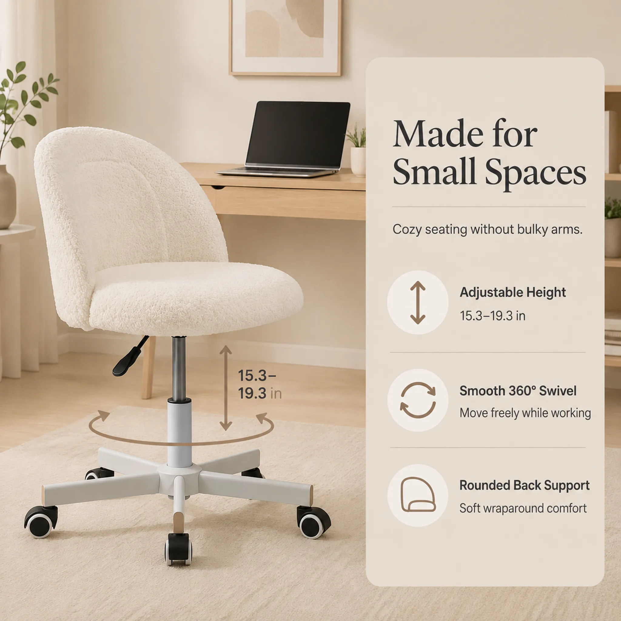 Bouclé Home Office Chair with 360° Swivel & Adjustable Height Bouclé Home Office Chair with 360° Swivel & Adjustable Height
