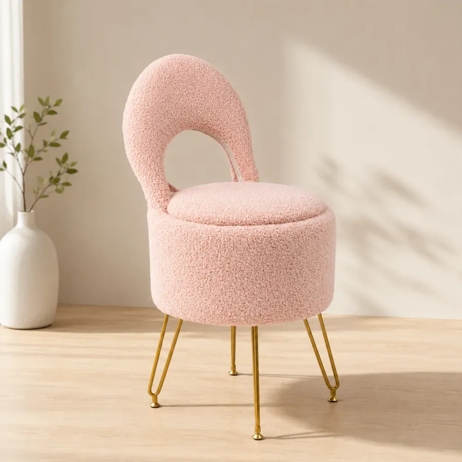 Boucle Accent Chair with Open Back and Storage Design