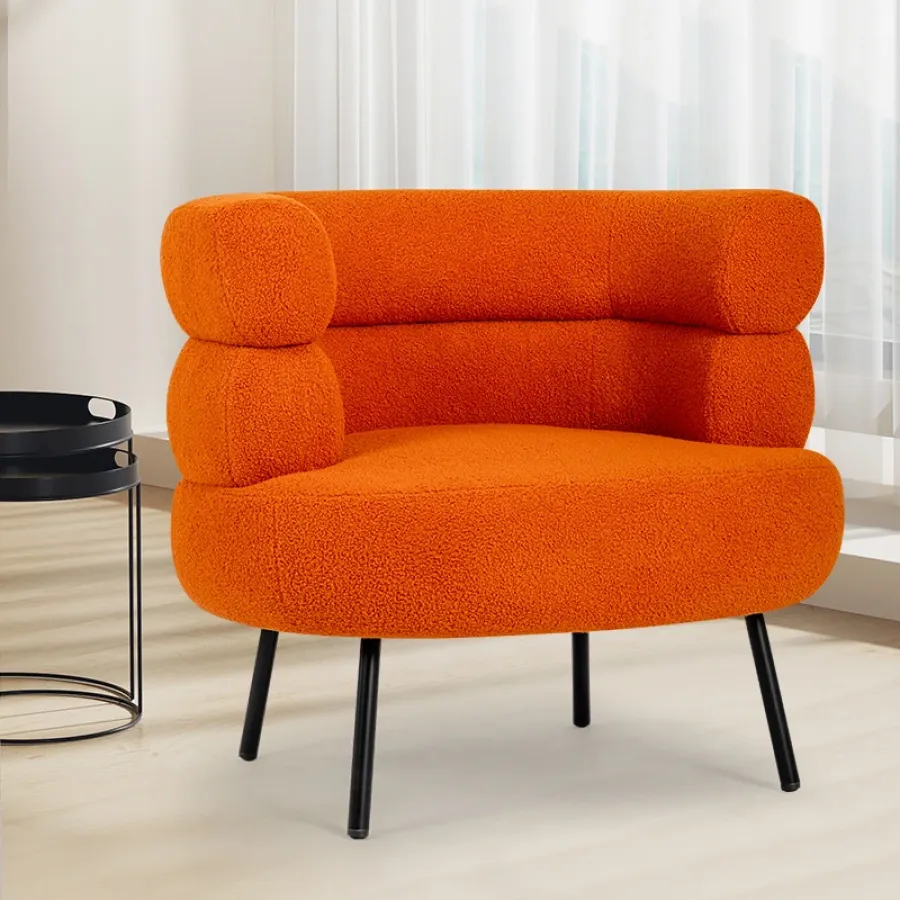Boucle Accent Chair with Curved Backrest for Living Room