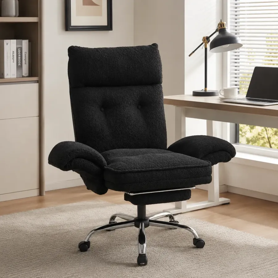 Boucle Cross Leg Home Office Chair with Footrest