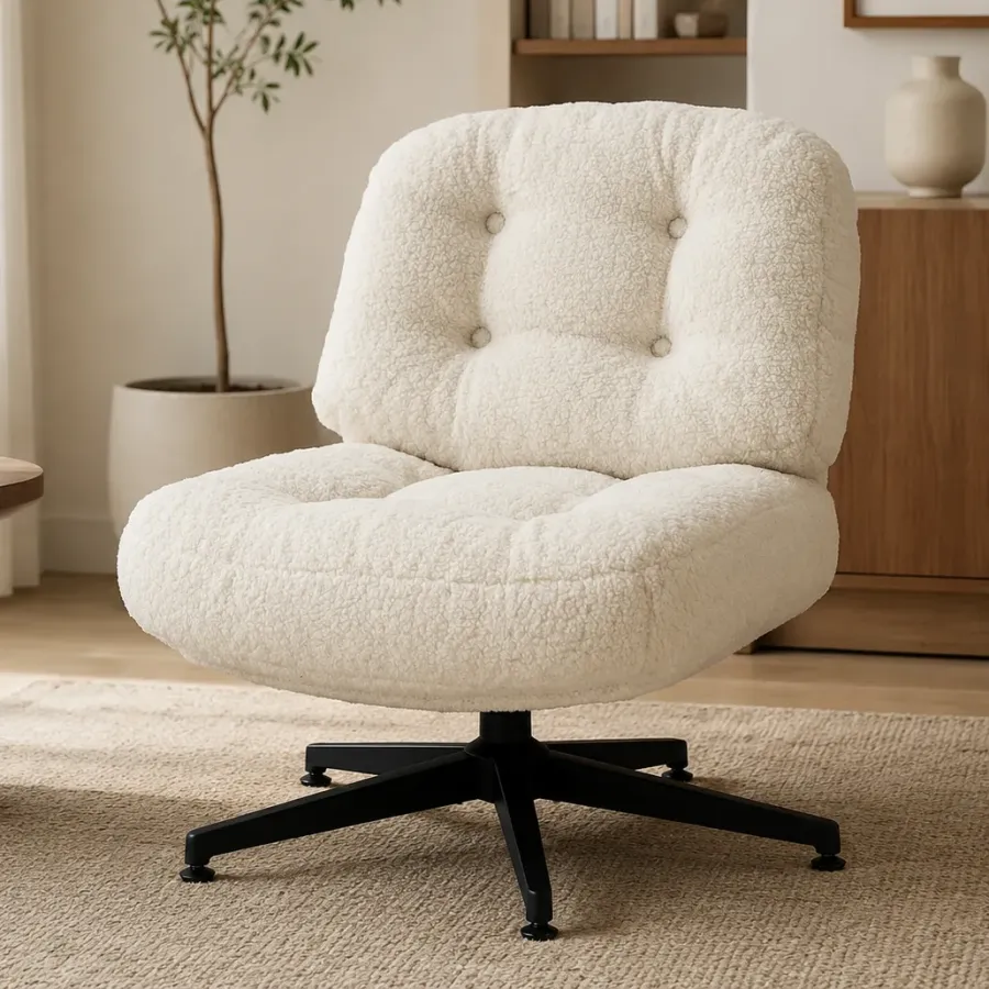 Boucle Upholstered Leisure Chair with Swivel Base