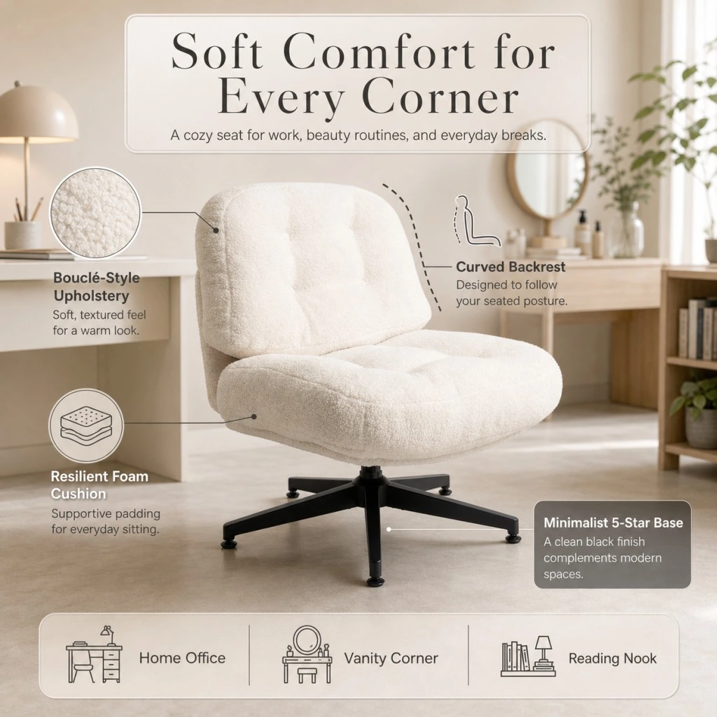 Boucle Upholstered Leisure Chair with Swivel Base Boucle Upholstered Leisure Chair with Swivel Base