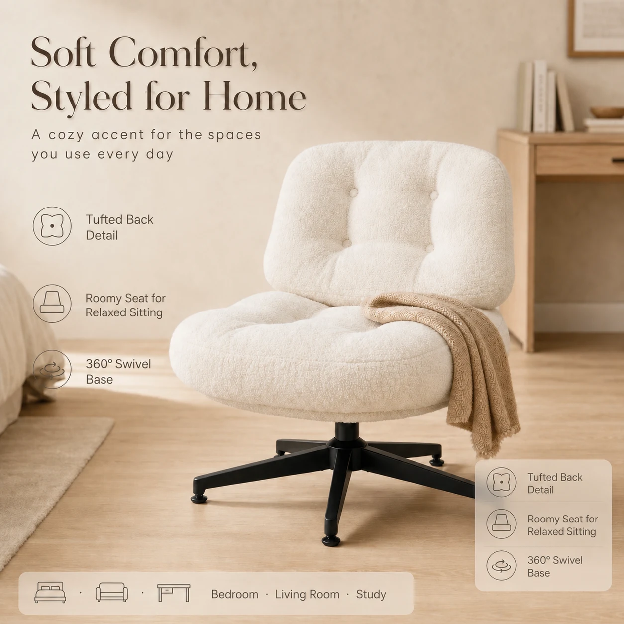 Boucle Upholstered Leisure Chair with Swivel Base Boucle Upholstered Leisure Chair with Swivel Base