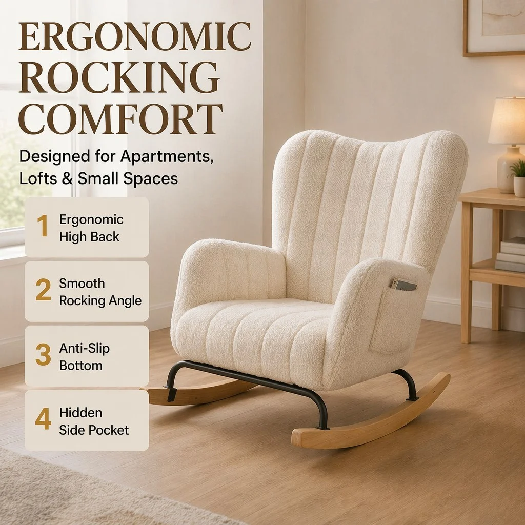 Boucle Lounge Chair with Solid Wood Rocking Base Boucle Lounge Chair with Solid Wood Rocking Base