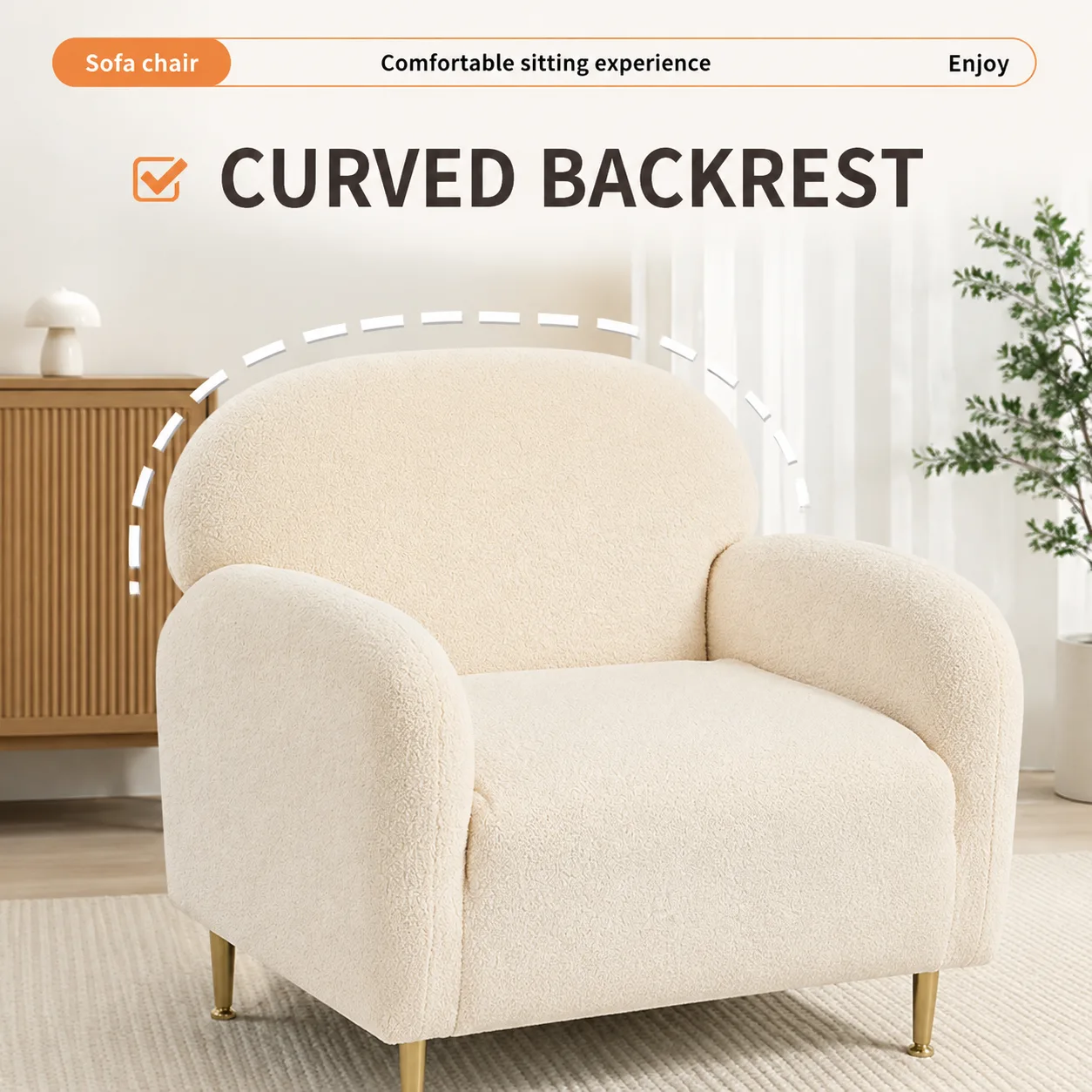 Boucle Upholstered Accent Chair with Curved Backrest Boucle Upholstered Accent Chair with Curved Backrest