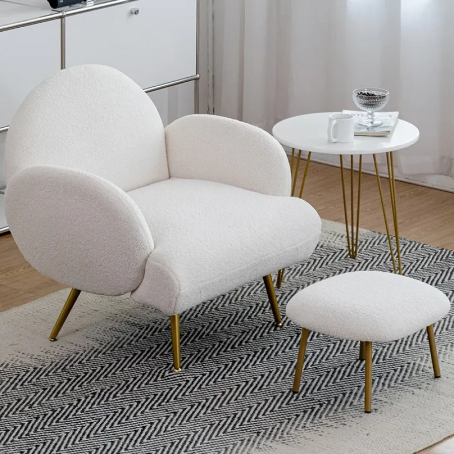 Boucle Upholstered Accent Chair with Gold Metal Legs