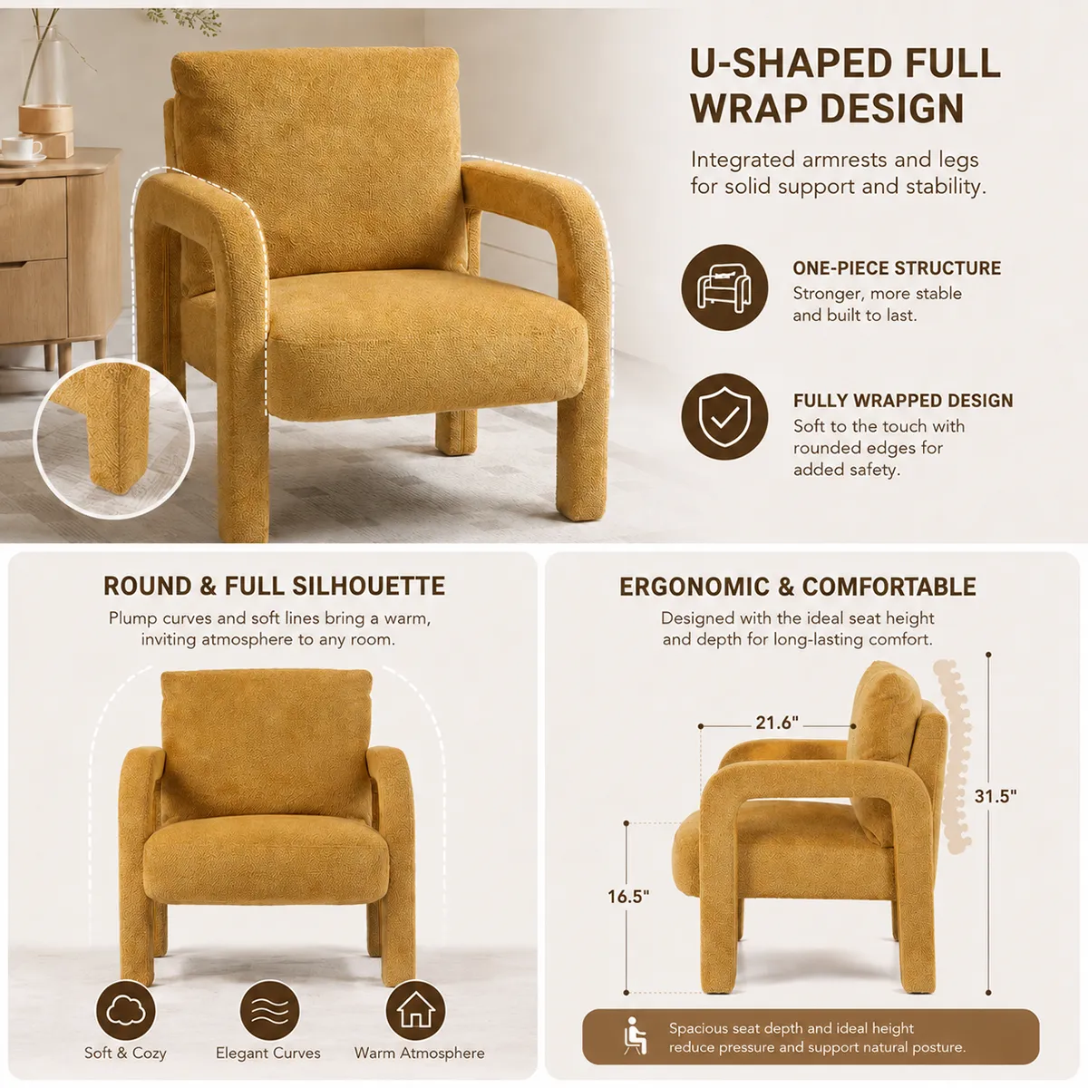Chenille Accent Chair with U-Shaped Arms for Living Room Chenille Accent Chair with U-Shaped Arms for Living Room