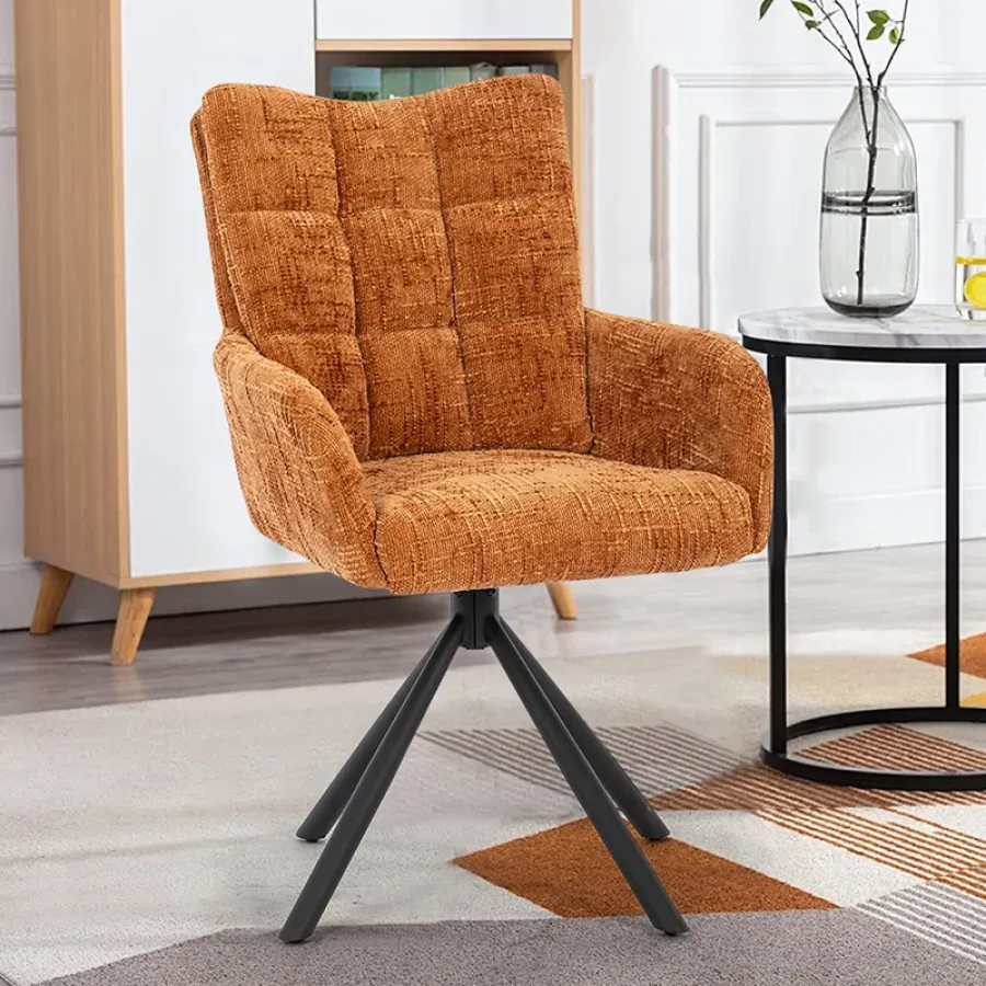 Chenille Upholstered Swivel Dining Chair with Armrests