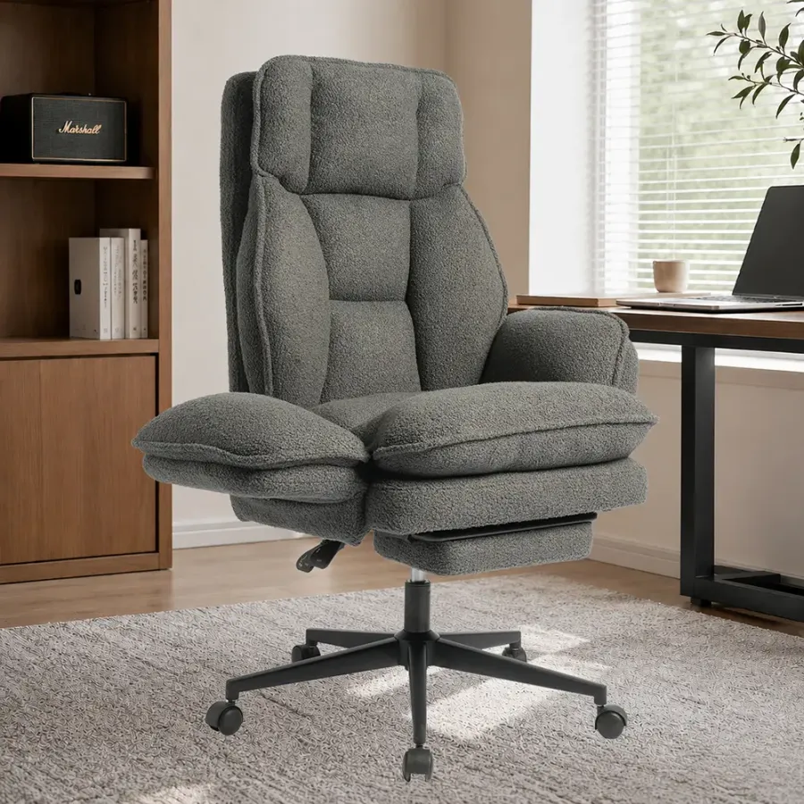Cross Legged Teddy Fabric Office Chair with Footrest