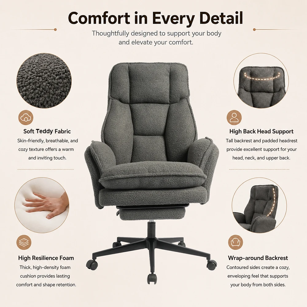 Cross Legged Teddy Fabric Office Chair with Footrest Cross Legged Teddy Fabric Office Chair with Footrest