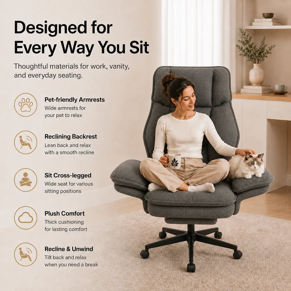 Cross Legged Teddy Fabric Office Chair with Footrest Cross Legged Teddy Fabric Office Chair with Footrest