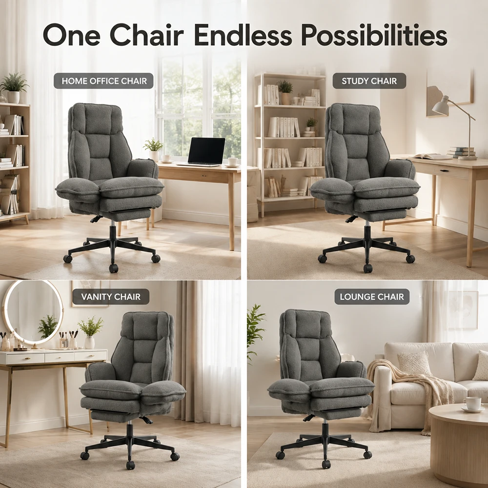 Cross Legged Teddy Fabric Office Chair with Footrest Cross Legged Teddy Fabric Office Chair with Footrest