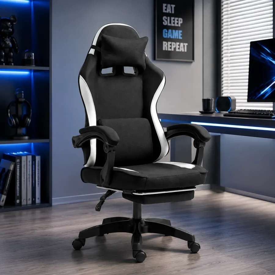 Ergonomic Fabric Gaming Chair with Adjustable Footrest