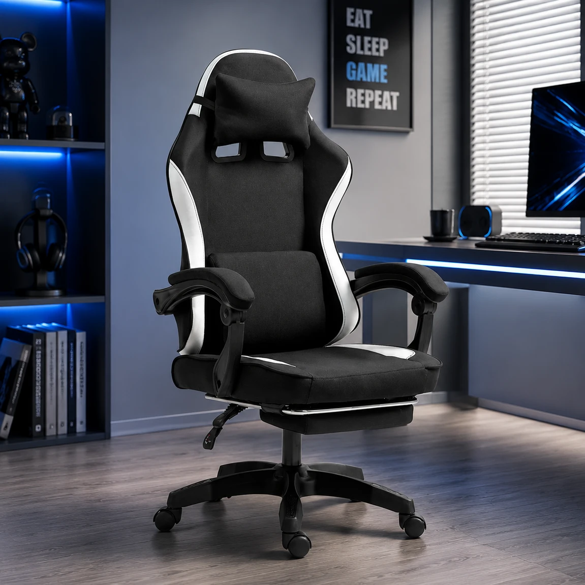Ergonomic Fabric Gaming Chair with Adjustable Footrest Ergonomic Fabric Gaming Chair with Adjustable Footrest