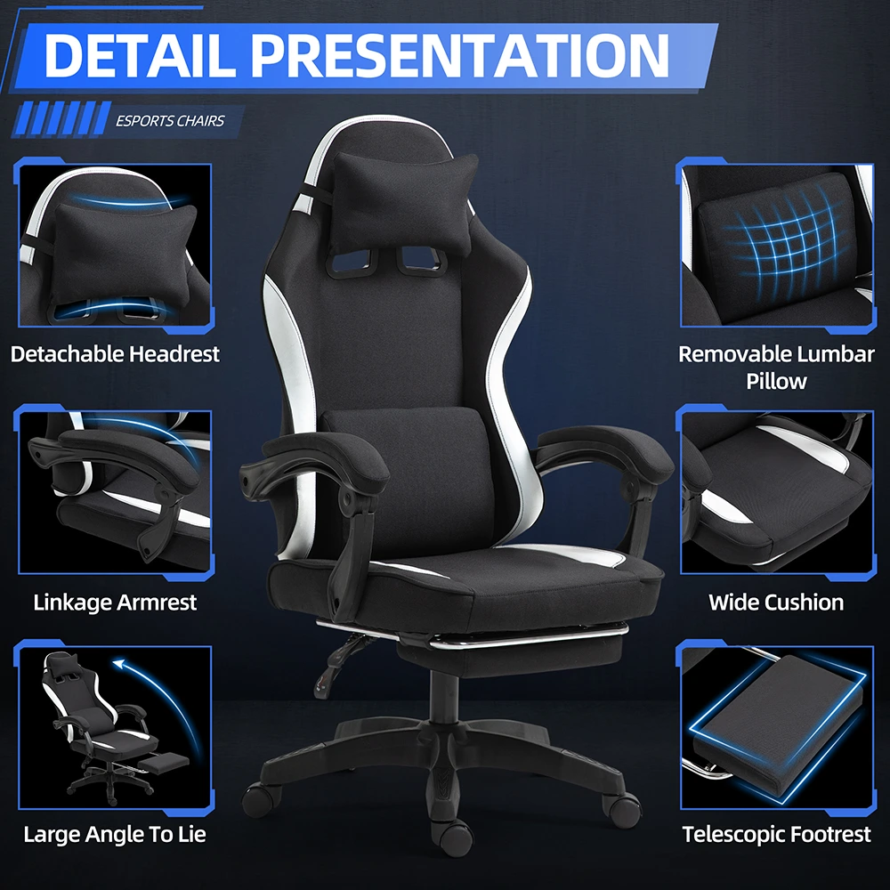 Ergonomic Fabric Gaming Chair with Adjustable Footrest Ergonomic Fabric Gaming Chair with Adjustable Footrest