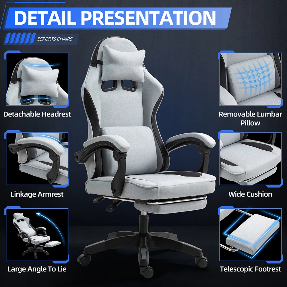 Ergonomic Fabric Gaming Chair with Footrest and Recline Ergonomic Fabric Gaming Chair with Footrest and Recline