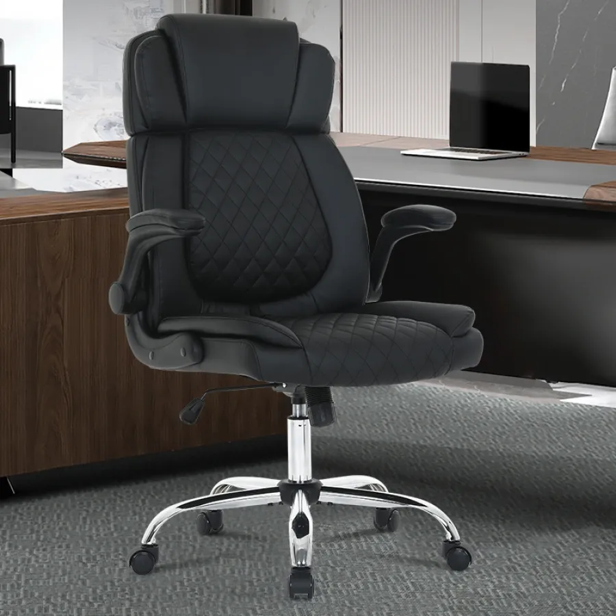 Ergonomic PU Leather Executive Office Chair with Flip-up Armrests