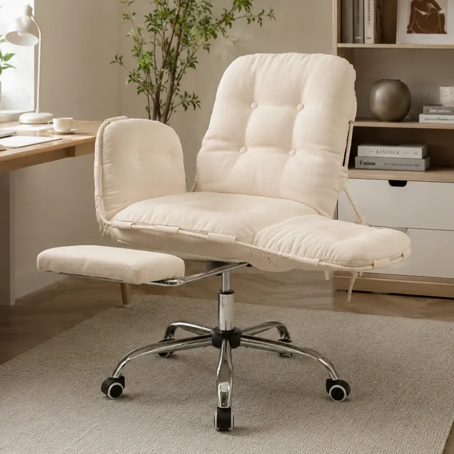 Linen Criss Cross Chair with Footrest | Home Office Chair