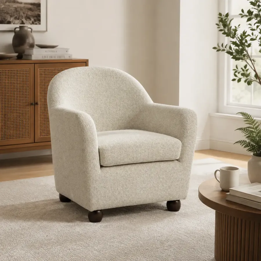 Linen Upholstered Accent Chair with Curved Backrest