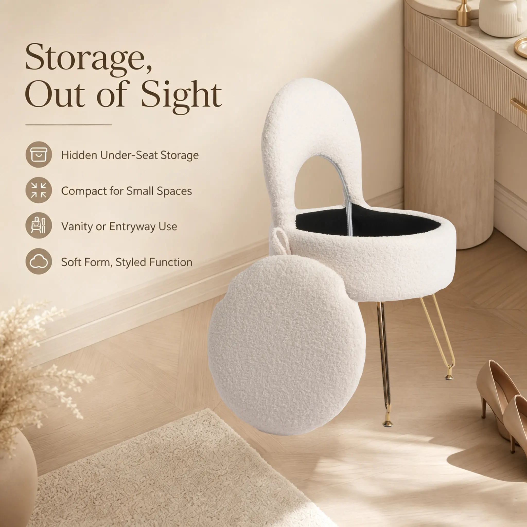 Modern Boucle Accent Chair with Hidden Storage for Home Modern Boucle Accent Chair with Hidden Storage for Home