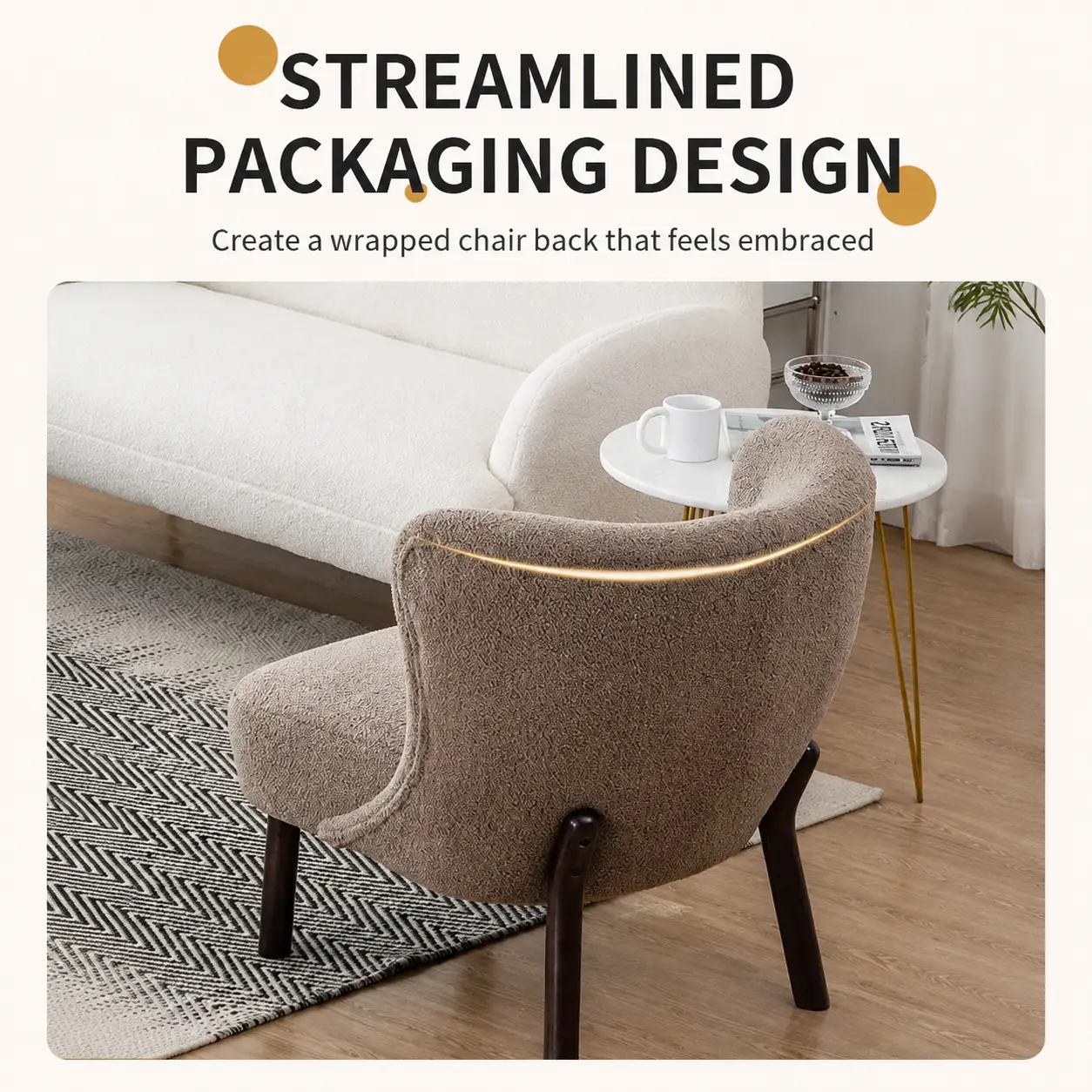 Modern Boucle Accent Chair with Curved Backrest Design Modern Boucle Accent Chair with Curved Backrest Design