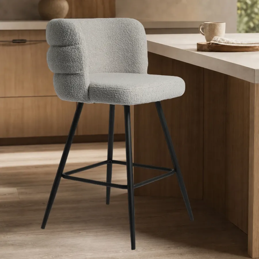 Modern Boucle Upholstered Counter Height Bar Stool Chair