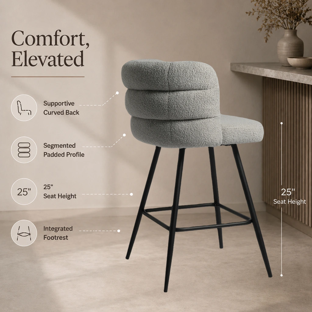 Modern Boucle Upholstered Counter Height Bar Stool Chair Modern Boucle Upholstered Counter Height Bar Stool Chair