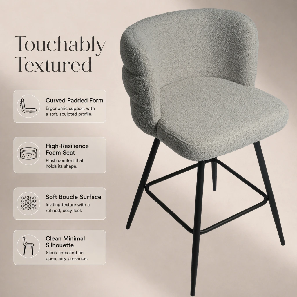 Modern Boucle Upholstered Counter Height Bar Stool Chair Modern Boucle Upholstered Counter Height Bar Stool Chair