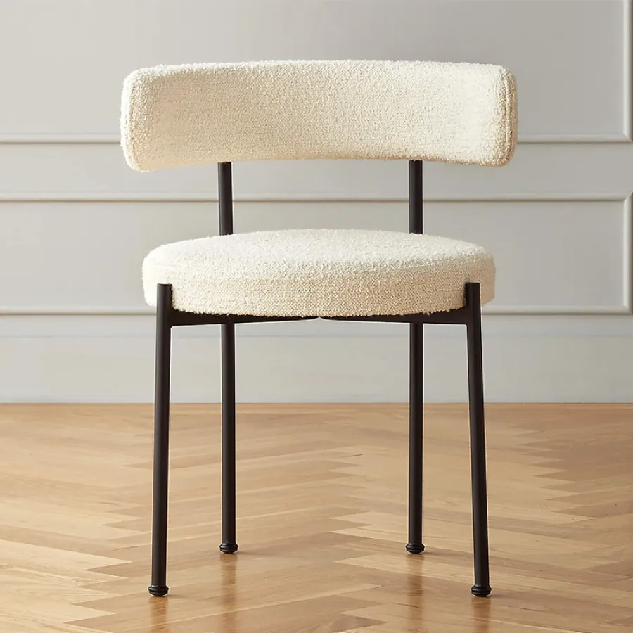 Modern Boucle Dining Chair with Upholstered Seat