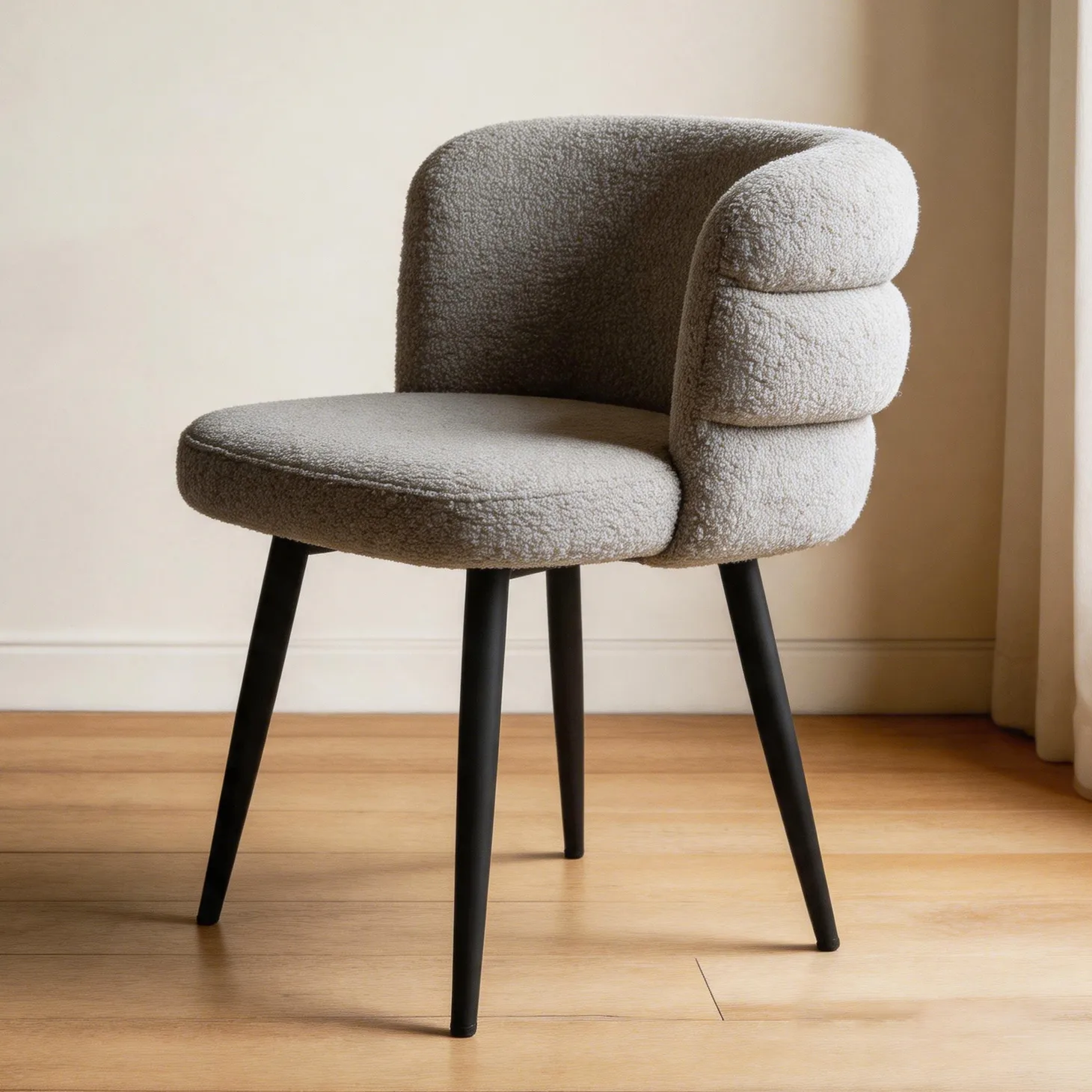 Modern Boucle Upholstered Dining Chair with Curved Backrest Modern Boucle Upholstered Dining Chair with Curved Backrest