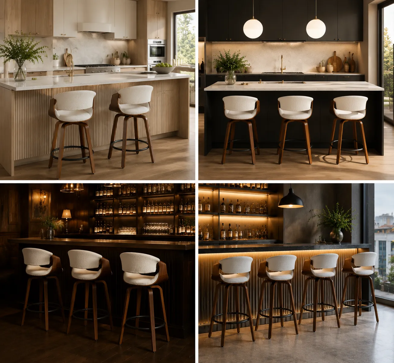 Modern Boucle Upholstered Swivel Bar Stool with Bentwood Frame Modern Boucle Upholstered Swivel Bar Stool with Bentwood Frame