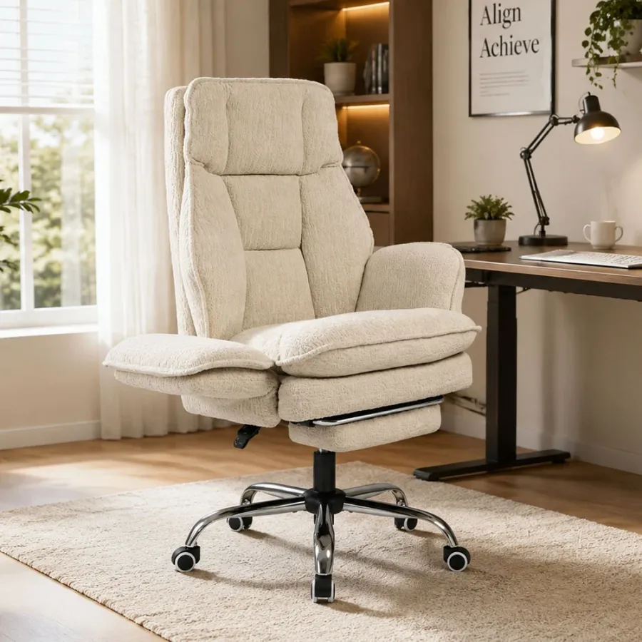 Modern Chenille Criss Cross Home Office Chair with Flip-Up Armrests