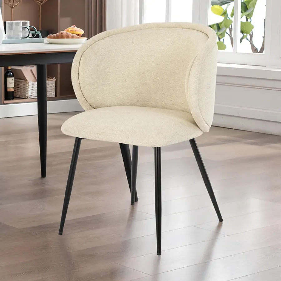 Modern Fabric Dining Chair with Curved Backrest Metal Legs