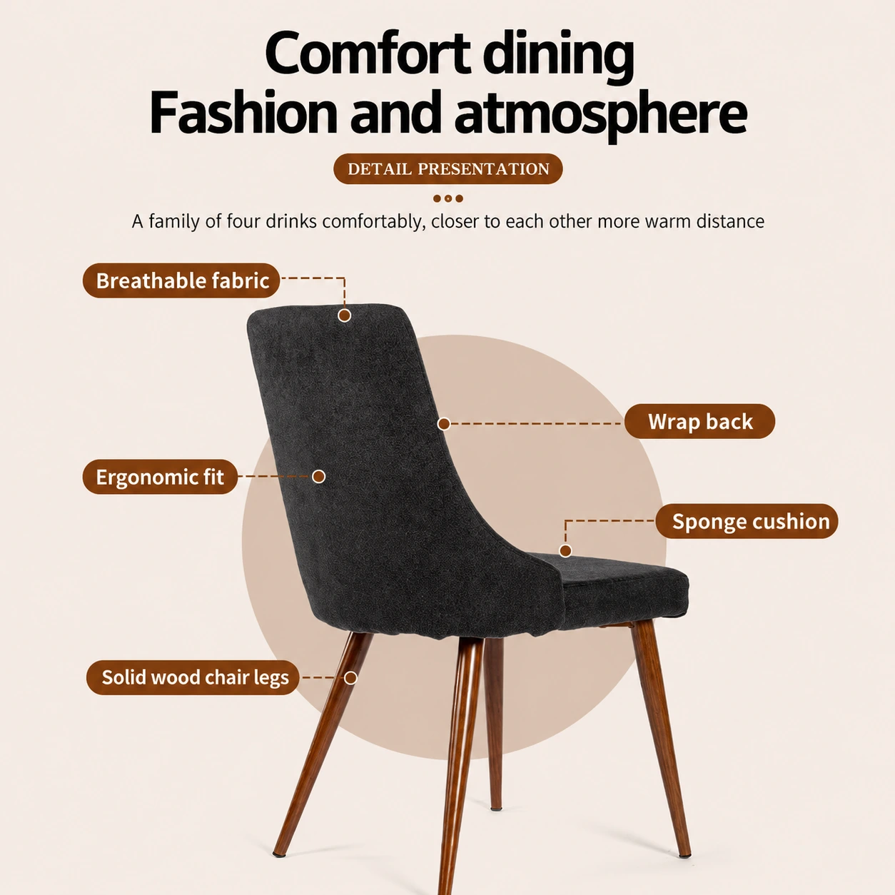 Modern Fabric Dining Chair with Wooden Legs for Home Modern Fabric Dining Chair with Wooden Legs for Home