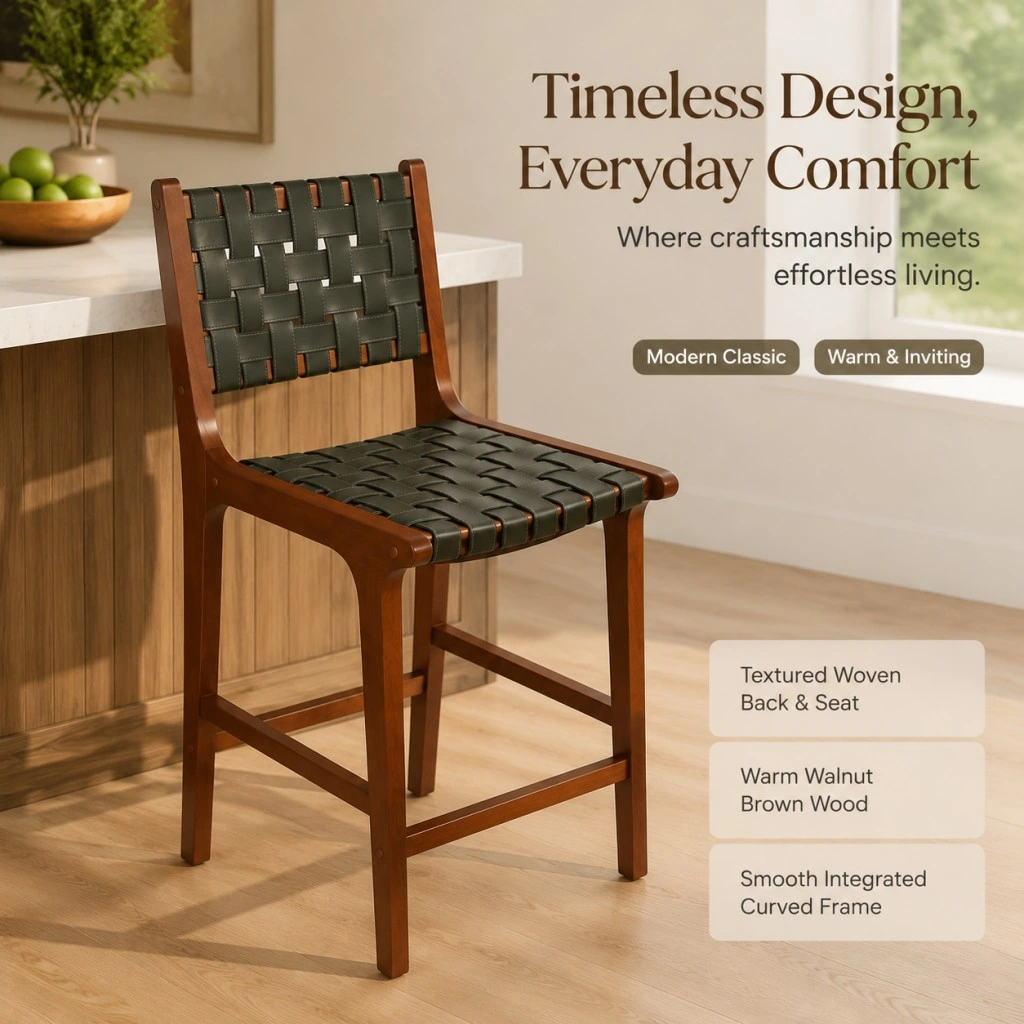 Modern Faux Leather Woven Counter Height Bar Stool Modern Faux Leather Woven Counter Height Bar Stool