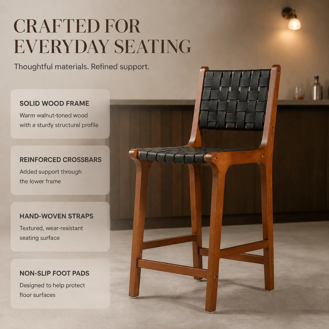Modern Faux Leather Woven Counter Height Bar Stool Modern Faux Leather Woven Counter Height Bar Stool