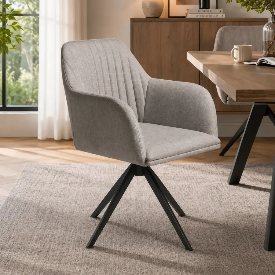 Modern Linen Accent Chair with Metal Star Base