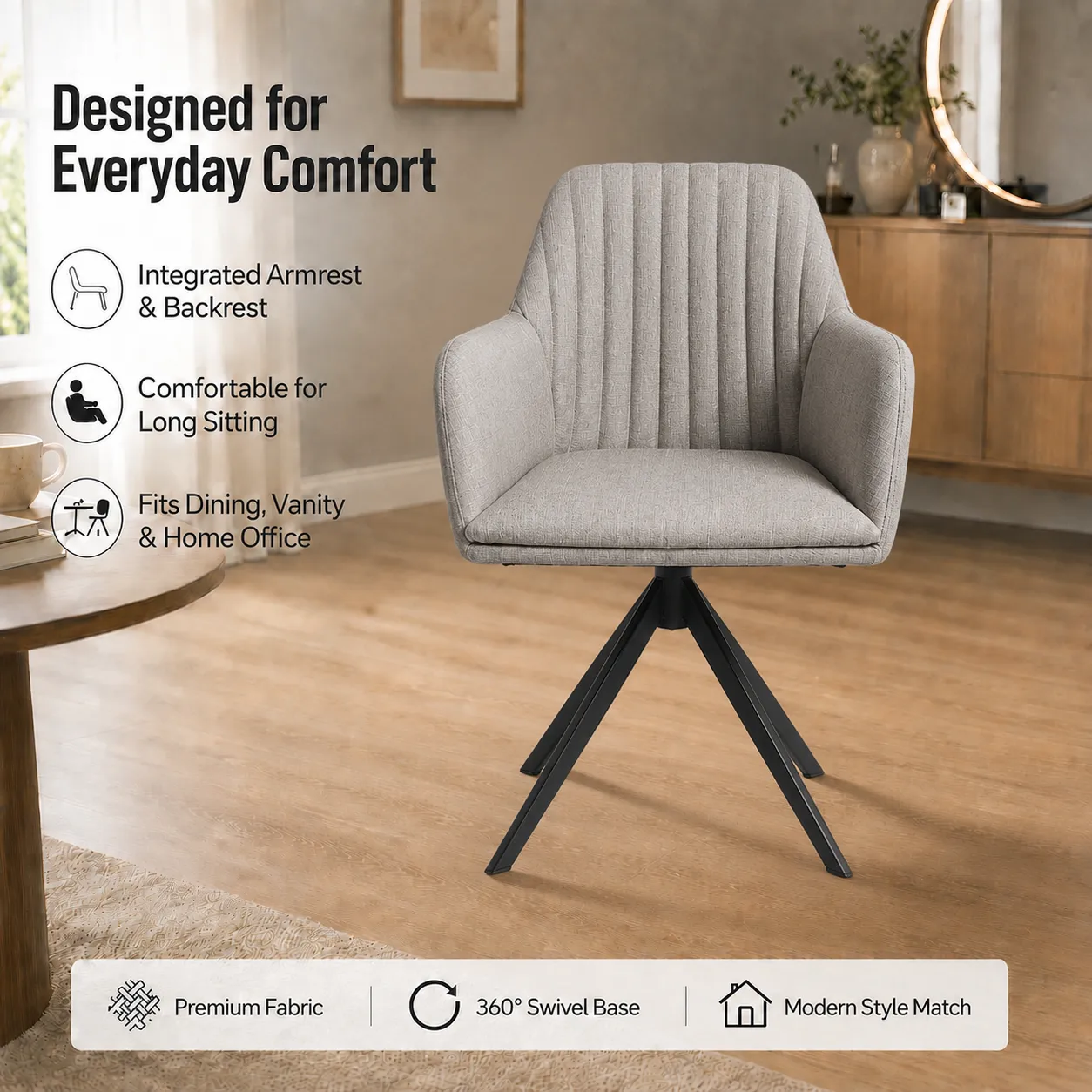 Modern Linen Accent Chair with Metal Star Base Modern Linen Accent Chair with Metal Star Base