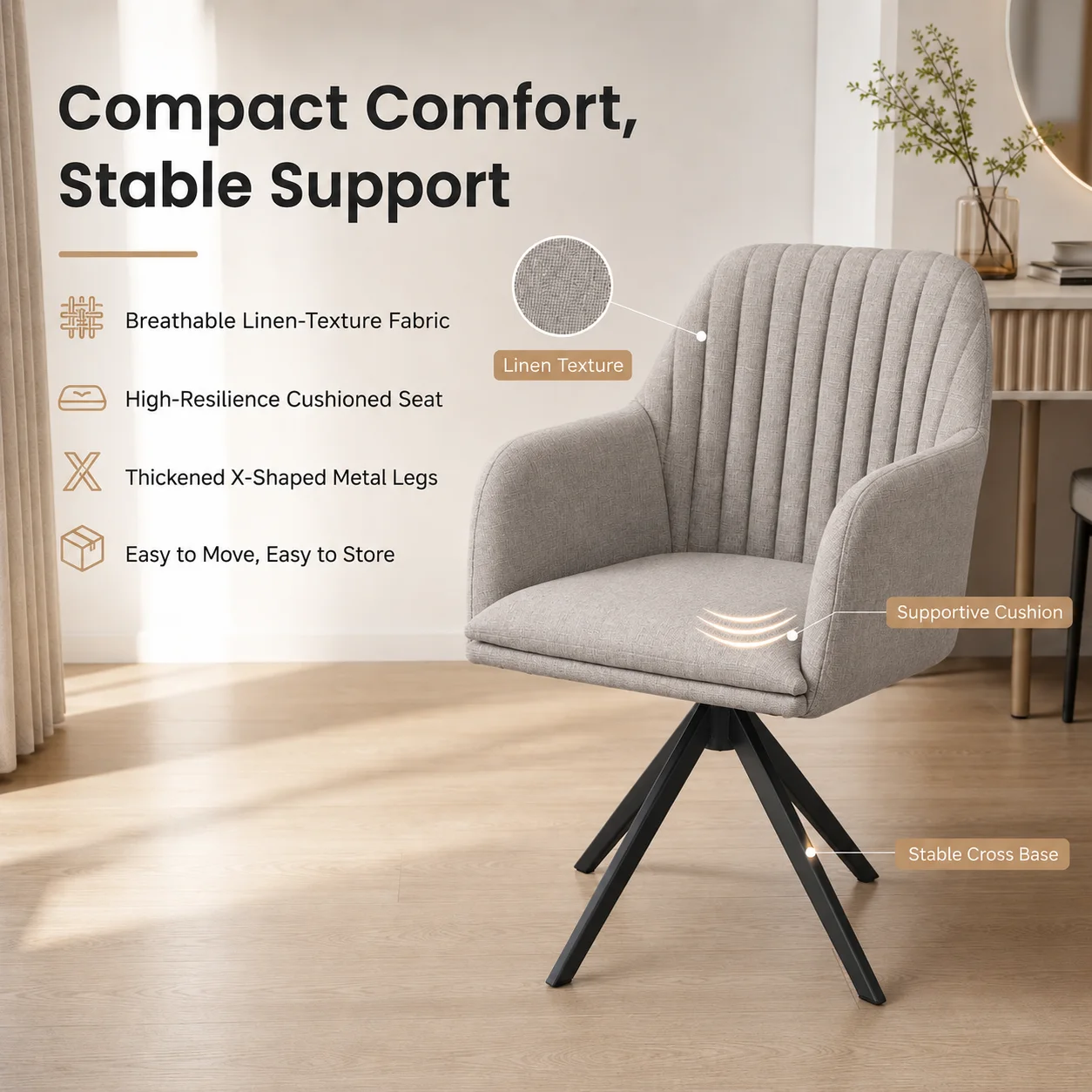 Modern Linen Accent Chair with Metal Star Base Modern Linen Accent Chair with Metal Star Base
