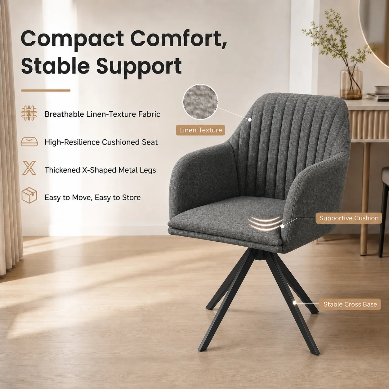 Modern Linen Accent Chair with Upholstered Armrest Modern Linen Accent Chair with Upholstered Armrest