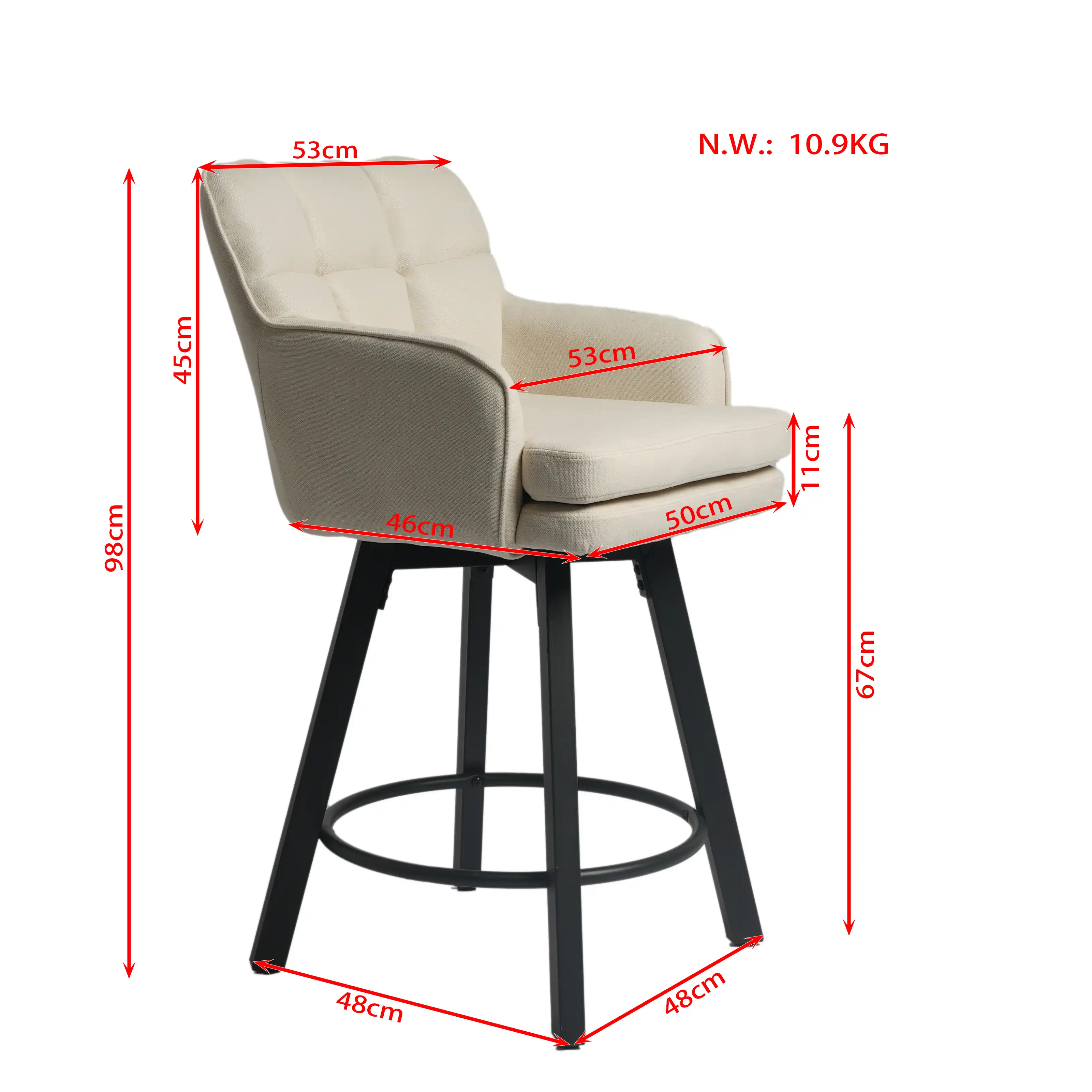 Modern Linen Upholstered Bar Stool with Arms & Metal Legs Modern Linen Upholstered Bar Stool with Arms & Metal Legs