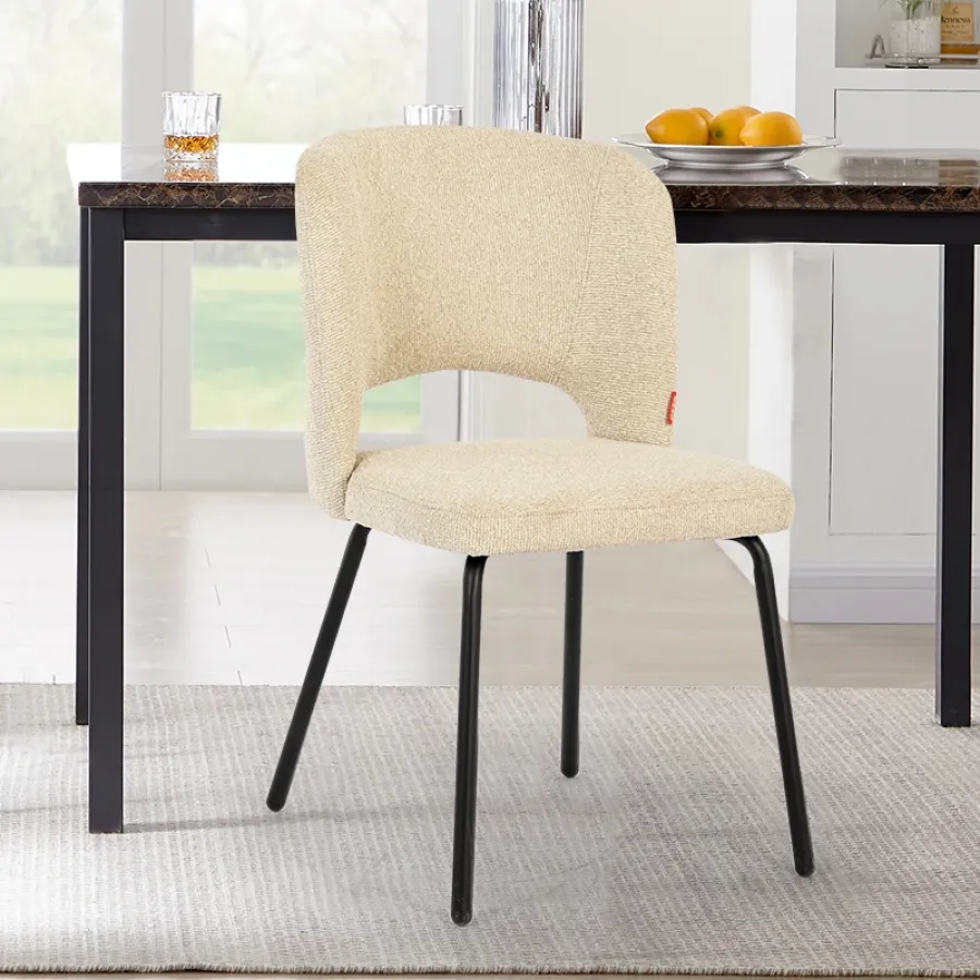 Modern Linen Dining Chair with Curved Back and Metal Legs