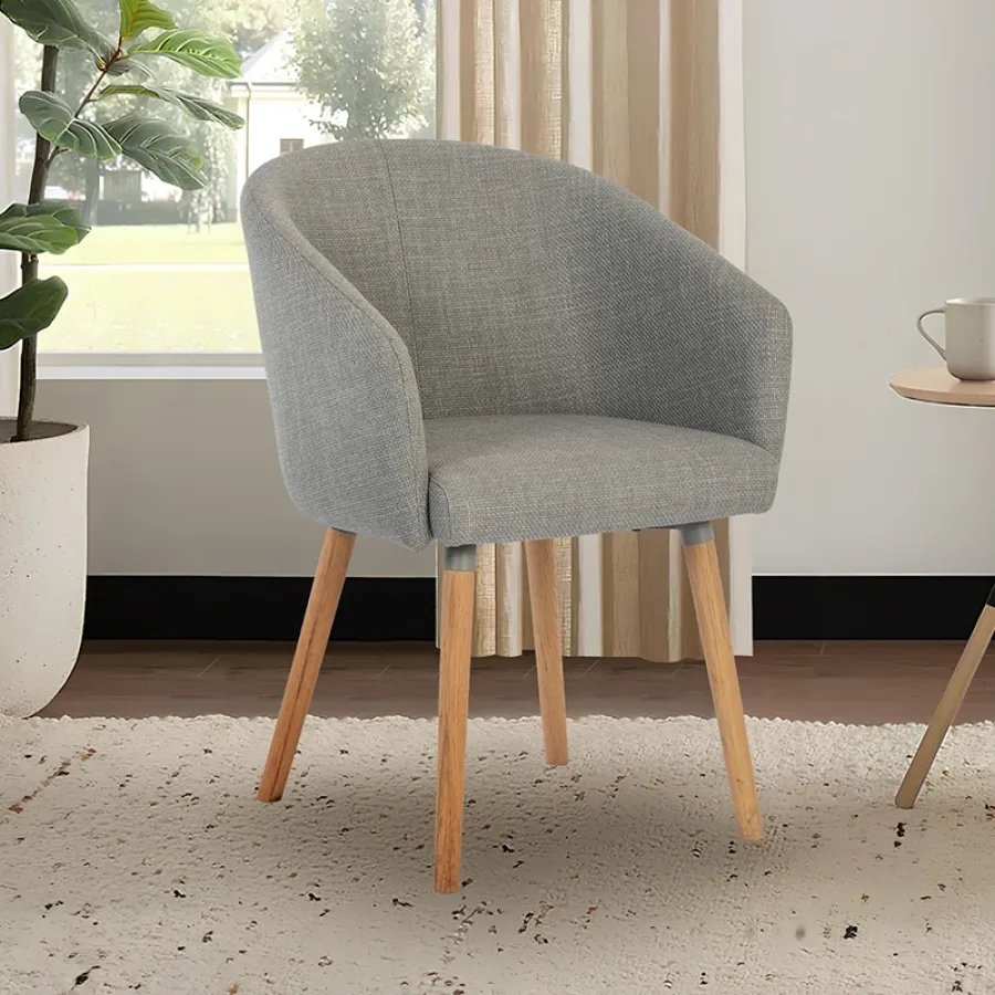 Modern Linen Fabric Accent Dining Chair with Wooden Legs