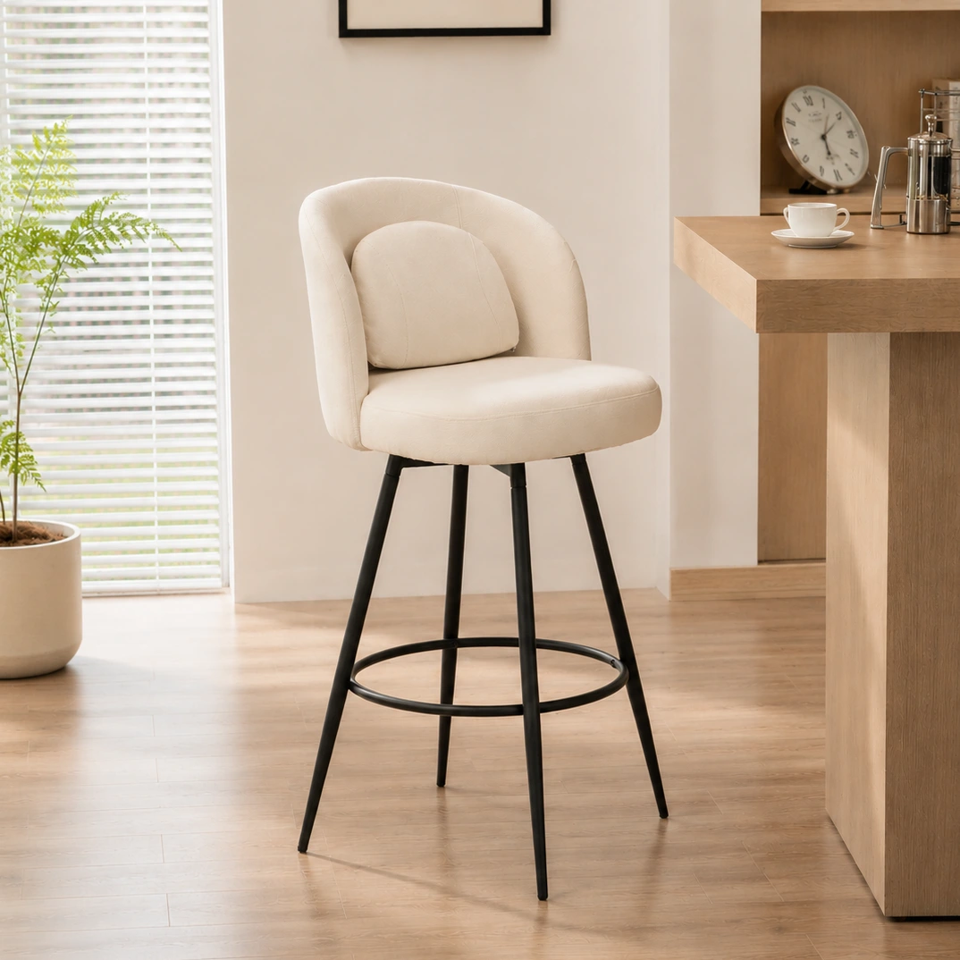 Modern Linen Swivel Bar Stool with Footrest & Metal Legs Modern Linen Swivel Bar Stool with Footrest & Metal Legs