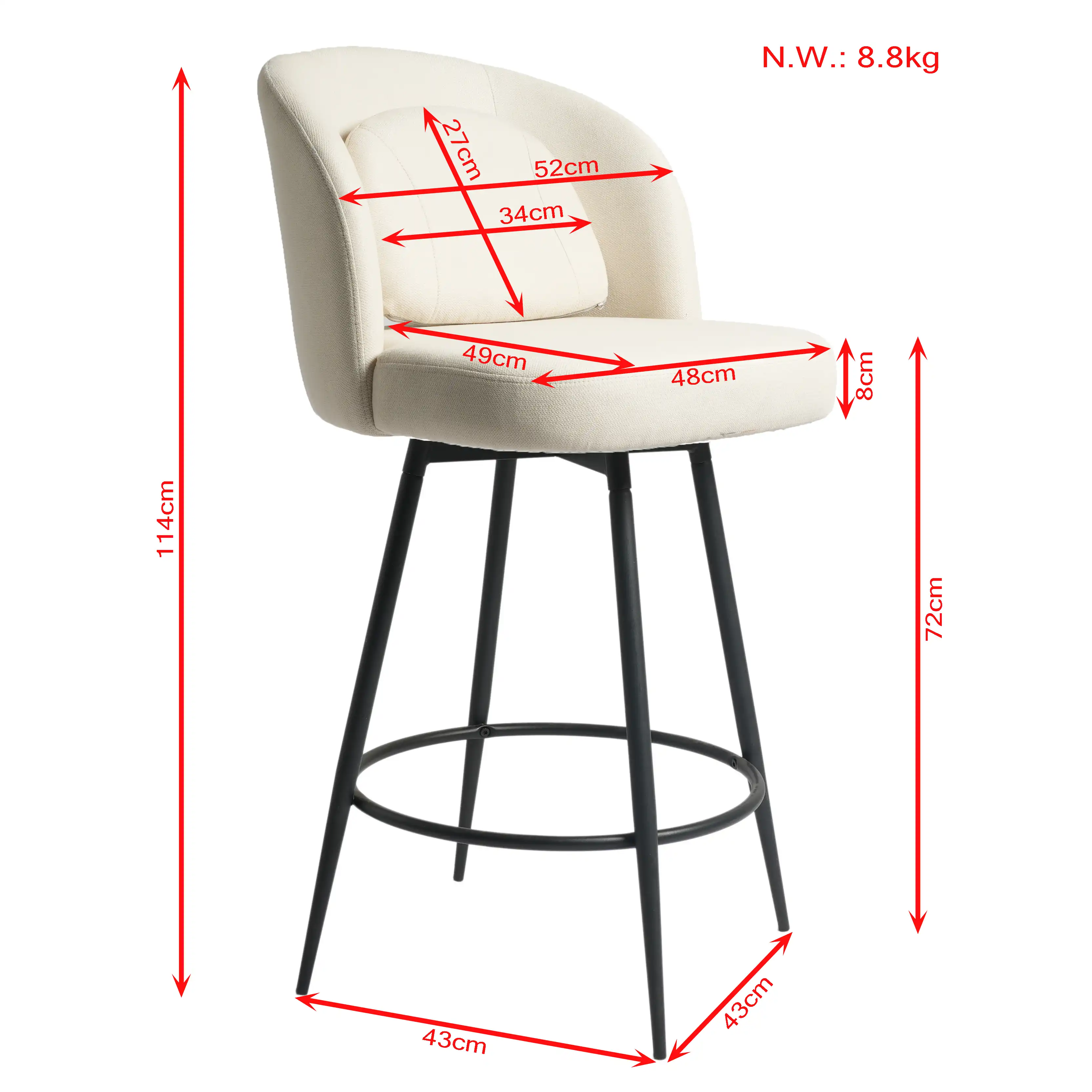 Modern Linen Swivel Bar Stool with Footrest & Metal Legs Modern Linen Swivel Bar Stool with Footrest & Metal Legs